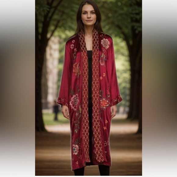 JOHNNY WAS Women’s Messine Long KIMONO JACKET Embroidered Floral Pomegranate NWT - Picture 1 of 15